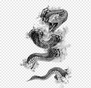 snake, Rattlesnake Tattoo Flash Black-and-gray, snake, animals, vertebrate, monochrome png