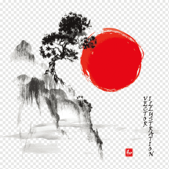 Ink wash painting Drawing Japanese art Watercolor painting, Japan ink landscape paintings, ink, text, landscape png