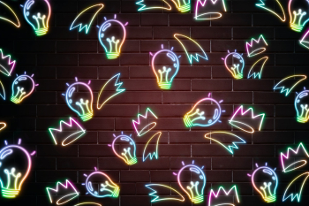 Neon star light bulb doodle pattern background