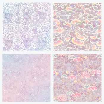 Pink holographic nature psd set remix from artwork William Morris