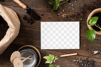 Png paper mockup on wooden table with plantsâ¦ | Free stock illustration | High Resolution graphic