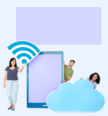 People holding wifi, mobile and cloud cardboa.. | Free stock psd mockup - 469187