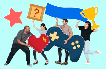 Playful diverse people holding gaming icons | Free stock photo - 492313