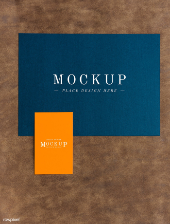 Card and tab mockup on brown leather | Free stock psd mockup - 525540