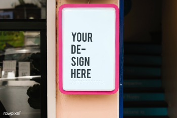 Modern shop sign mockup with bold pink frame | Free stock psd mockup - 534782