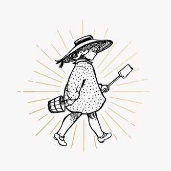 Girl holding shovel drawing, summer | Free PSD Illustration - rawpixel