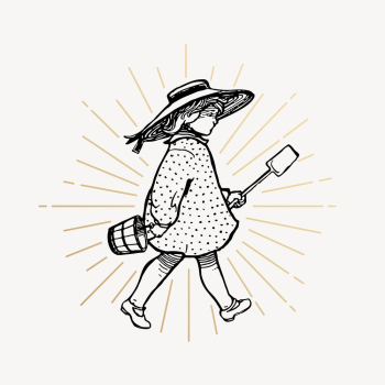 Girl holding shovel clipart, summer | Free Vector Illustration - rawpixel