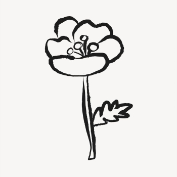 Blooming flower sticker, doodle in black | Free Vector Illustration - rawpixel