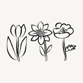 Blooming flowers sticker, doodle in black | Free PSD Illustration - rawpixel