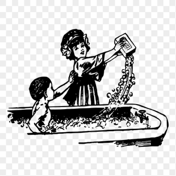 Bathing kids png sticker, vintage | Free PNG - rawpixel