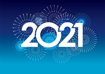 2021 New Year&#39;s card template with fireworks