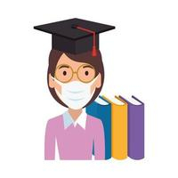 woman graduate using face mask isolated icon Free Vector