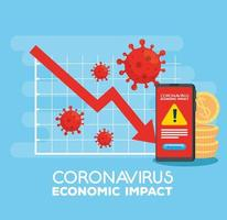 coronavirus 2019 ncov impact global economy, covid 19 virus make down economy, world economic impact covid 19, statistic business and icons down Free Vector