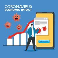 coronavirus 2019 ncov impact global economy, covid 19 virus make down economy, world economic impact covid 19, man with business statistic down Free Vector