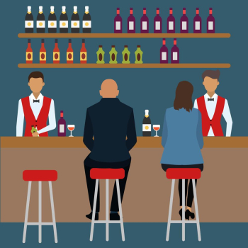 Flat Crowded Bar Scene Vector Illustration