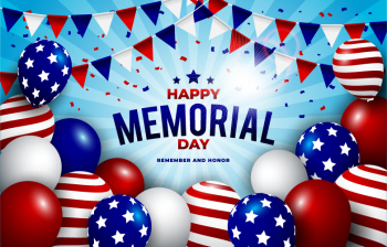Happy Memorial Day with Balloon and Flag Free Vector