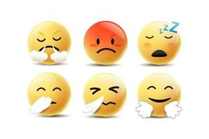 Emoji icon design with smile, angry, happy and another face emotion. Free Vector