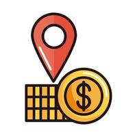 gps pin location money shopping or payment mobile banking line and fill icon Free Vector
