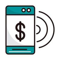 smartphone internet connection shopping or payment mobile banking line and fill icon Free Vector