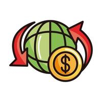around world money shopping or payment mobile banking line and fill icon Free Vector