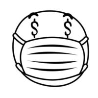 emoji wearing medical mask with dollars symbol in eyes line style Free Vector