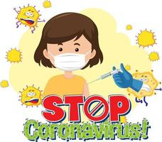 Stop Coronavirus banner with patient wearing medical mask Free Vector