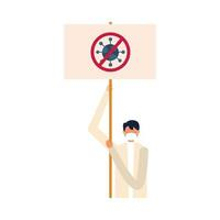 Man with medical mask and ban banner board vector design Free Vector