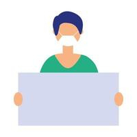 Man with medical mask and banner board vector design Free Vector