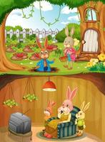 Rabbit family in underground with ground surface of the garden scene Free Vector