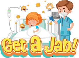 Coronavirus vaccination concept with Jab Time font and doctor cartoon character Free Vector