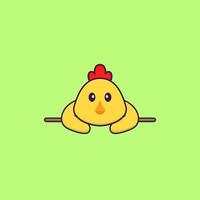 Cute chicken lying down. Animal cartoon concept isolated. Can used for t-shirt, greeting card, invitation card or mascot. Flat Cartoon Style Free Vector