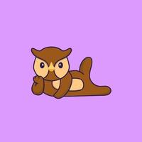 Cute owl lying down. Animal cartoon concept isolated. Can used for t-shirt, greeting card, invitation card or mascot. Flat Cartoon Style Free Vector