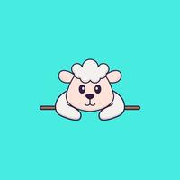 Cute sheep lying down. Animal cartoon concept isolated. Can used for t-shirt, greeting card, invitation card or mascot. Flat Cartoon Style Free Vector