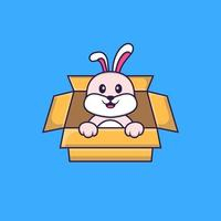 Cute rabbit Playing In Box. Animal cartoon concept isolated. Can used for t-shirt, greeting card, invitation card or mascot. Flat Cartoon Style Free Vector