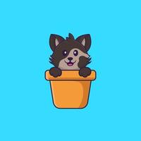 Cute cat in a flower vase. Animal cartoon concept isolated. Can used for t-shirt, greeting card, invitation card or mascot. Flat Cartoon Style Free Vector