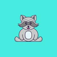 Cute racoon is sitting. Animal cartoon concept isolated. Can used for t-shirt, greeting card, invitation card or mascot. Flat Cartoon Style Free Vector