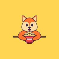 Cute fox eating ramen noodles. Animal cartoon concept isolated. Can used for t-shirt, greeting card, invitation card or mascot. Flat Cartoon Style Free Vector