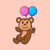 Cute monkey flying with two balloons. Animal cartoon concept isolated. Can used for t-shirt, greeting card, invitation card or mascot. Flat Cartoon Style Free Vector