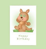 Birthday card with cute kangaroo in watercolor style Free Vector