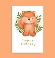 Birthday card with cute fox in watercolor style Free Vector