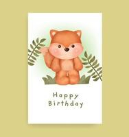 Birthday card with cute fox in watercolor style Free Vector