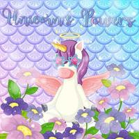 Cute unicorn on rainbow fish scales background Free Vector
