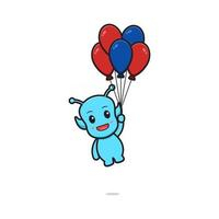 Cute alien flying with balloon cartoon vector icon illustration Free Vector