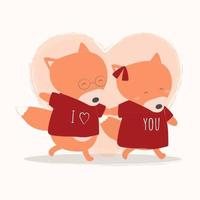 vector illustration of fox holding each other hand with heart background. two fox holding hands. flat design mouse. animal wallpaper. Free Vector