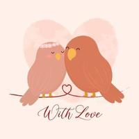 Cute birds in love sitting on a heart shape branche. heart shape background. Valentine&#39;s day illustration Free Vector