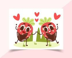 Romantic greeting card with two vegetables. Vector Illustration of cute loving couple. Card about friendship and love. Valentine s Day card, poster or print template. Free Vector