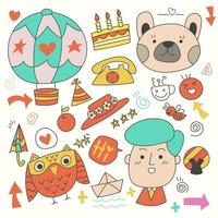 Hand drawn elements of character, animal and vector elements on a light white background. Vector illustration. Free Vector