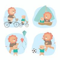 Lion father took his son for activities on Father&#39;s Day Free Vector