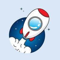 cute rocket with moon and stars in beautiful night Free Vector
