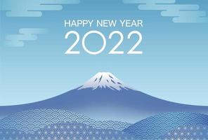 The Year 2022 New Years Card Template With Blue Sky And Mt. Fuji. Free Vector